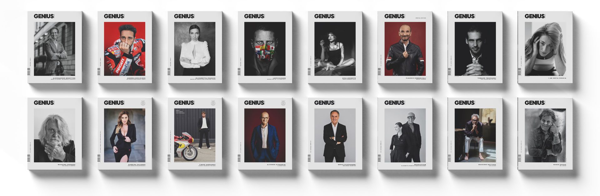 Le copertine di Genius People Magazine, book-magazine da collezione